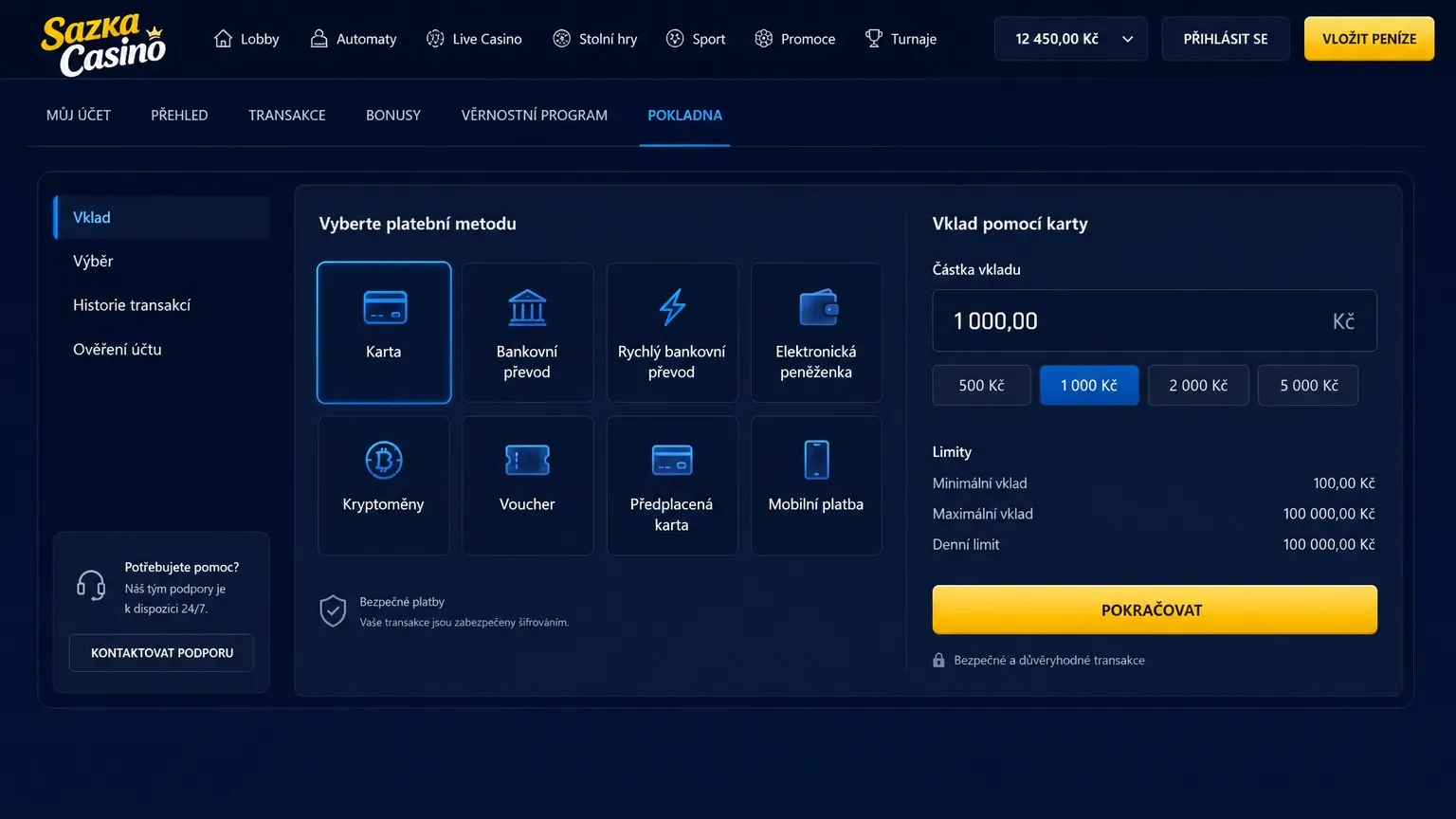 Platební metody v nové české online casino CZ